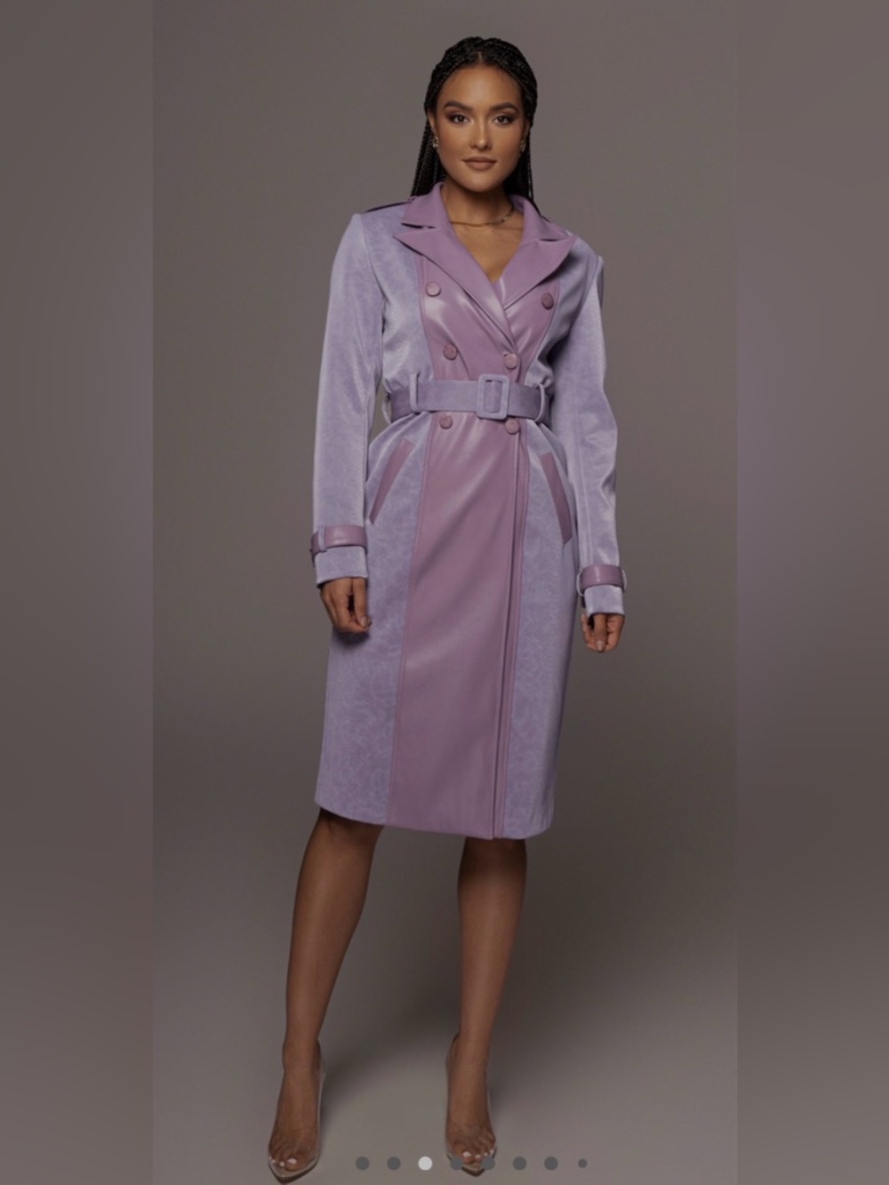 JLUXLABEL Two-Tone Lavender/Pastel Purple Shira Snake Print Contrast Trench Coat